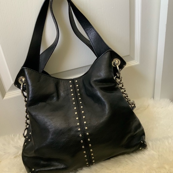 Micheal Kors Uptown Astor Black/Silver Large Shoulder Leather Tote - Picture 2 of 3
